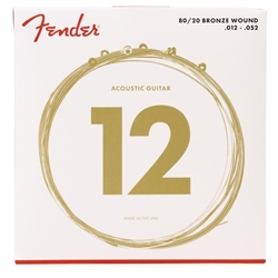 Fender 0730070403 80/20 Bronze Acoustic Strings, Ball End, 70L .012-.052 Gauges (6)